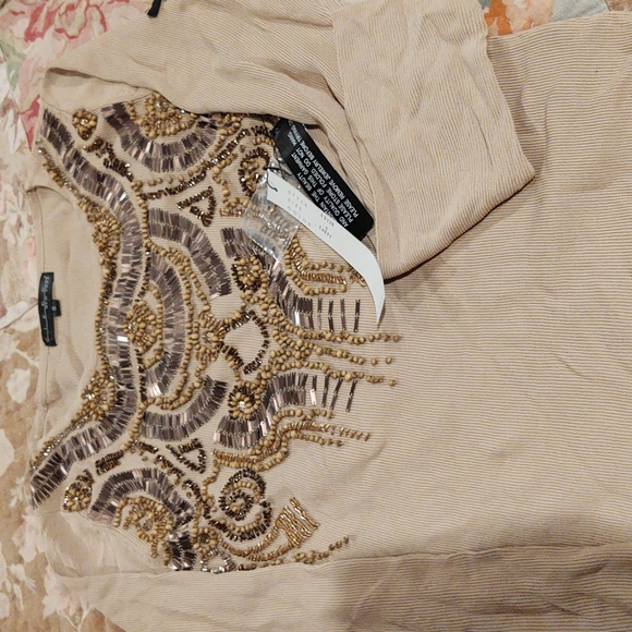 NWT Pierre New York Small knit long sleeve beaded top - Picture 2 of 5